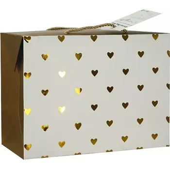 Dárková taška Anděl Dárková taška uzavíratelná L 27x20x13 cm se zlatými srdíčky