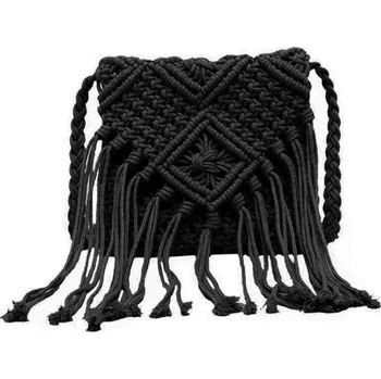 Kabelka Macramé kabelka přes rameno s třásněmi - Černá