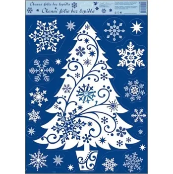 Okenní dekorace Anděl Okenní fólie vánoční s glitry Stromek 38 x 30 cm