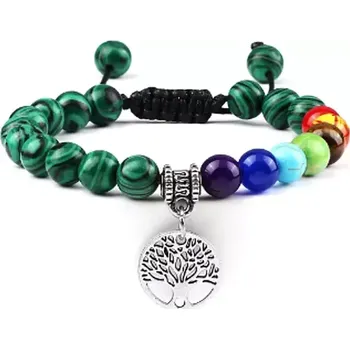 Náramek MiTe Náramek 7 čaker a strom života Malachit adjust