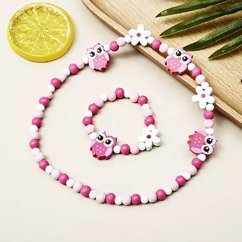 Souprava šperků Lilley Korálky Dětský náhrdelník a náramek dřevo Sovičky