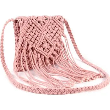 Kabelka Macramé kabelka přes rameno s třásněmi - Světle růžová