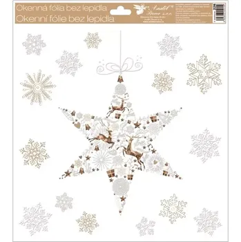 Okenní dekorace Anděl Okenní fólie s glitry vánoční hnědá hvězda 30 x 33,5 cm