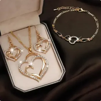 Souprava šperků Fashion Jewelry Souprava srdce zlatá náhrdelník, náušnice, náramek