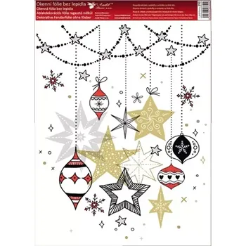 Okenní dekorace Anděl Okenní fólie moderní Vánoce Zlaté hvězdy 30 x 42 cm