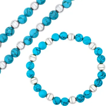 Souprava šperků Set náramku a náhrdelníku Turquoise z chirurgické oceli přírodním modrým tyrkysem KMM221768S