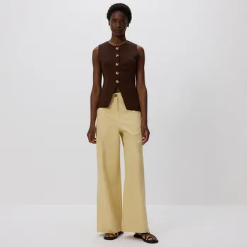 Dámské kalhoty Reserved - Široké kalhoty z bavlny - pšeničná - YT220-12X - YT220-12X-S