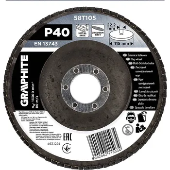 Brusný kotouč Graphite Zirkonové lamelové kolečko 115 x 22,2 mm, P40