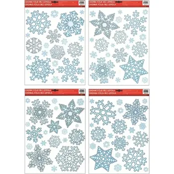 Okenní dekorace Anděl Okenní fólie ledové vločky s glitry 38 x 30 cm