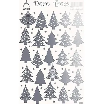 samolepka Arch Holografické dekorační samolepky stromečky stříbrné