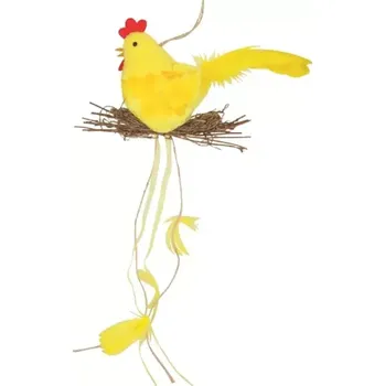 Velikonoční dekorace Anděl Slepička plyšová s hnízdem žlutá 25 cm na zavěšení