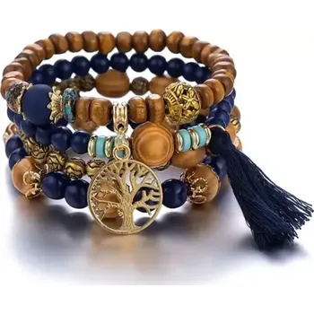 Náramek MiTe Náramek dámský korálkový Strom života modrý 4 kusy