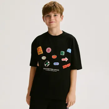 Reserved - Bavlněné tričko s potiskem - černý - 065FH-99X - 065FH-99X-122