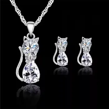 Souprava šperků Fally Souprava Kočičky s krystaly náhrdelník a náušnice OJS1428-92