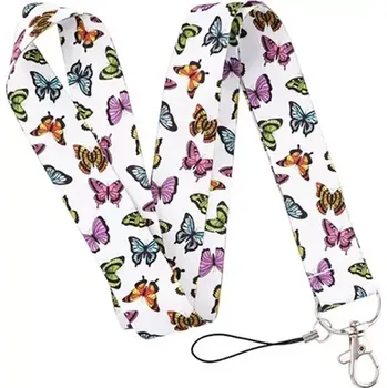 Unique Šňůrka na krk s karabinkou motýlci barevní