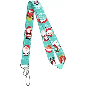 Lanyard Šňůrka na klíče vánoční mátově zelená