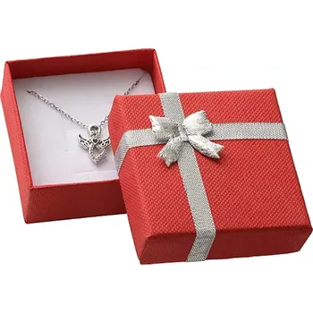 Dárková krabička Boxiecraft Krabička na šperky se stříbrnou mašlí červená 60x60x25 mm