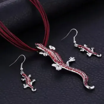 Souprava šperků Fashion Jewelry Souprava náušnice a náhrdelník ještěrka červená