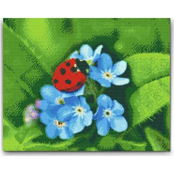 Diamantové malování Diamantové malování - Beruška na modrých květech Velikost: 30x40cm, Rámování: Pouze srolované plátno, Diamanty: Čtvercové