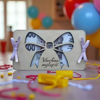 Obálka WT-darky Dřevěná obálka na peníze s mašličkou 1 ks bílá