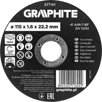 Řezný kotouč Graphite Řezný kotouč, oxid hlinitý na kov/INOX 115 x 1,6 x 22,2 mm, 41 A46-T-BF