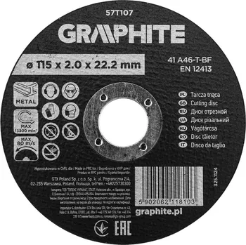 Řezný kotouč Řezný kotouč GRAPHITE na kov 115 × 2,0 mm, plochý (41 A46-T-BF)