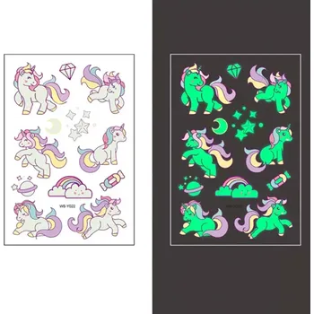 Odstranitelné tetování Glow Tattoo tetovací obtisky svítící ve tmě jednorožci