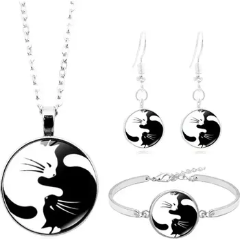 Souprava šperků Fashion Jewelry Souprava Jin Jang Kočky náhrdelník, náušnice a náramek