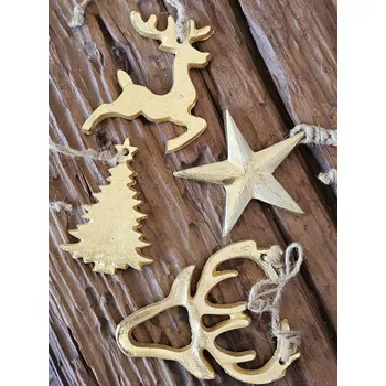 Vánoční ozdoba Set 4ks zlatá antik závěsná kovová ozdoba Deer gold - 8-10*1 cm