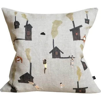 Povlak na dekorativní polštářek Fine Little Day Lněný povlak na polštář Sauna Embroidered 45 × 45 cm
