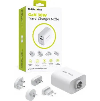 Cestovní nabíječka GaN MOBILE ORIGIN MO14 30W - EU / US / UK / AUS - černá