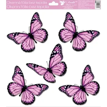 Okenní dekorace Okenní dekorační fólie s glitry fialoví motýli 30 x 33,5 cm