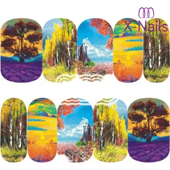 Umělé nehty X-NAILS barevné podzimní vodolepky na nehty - PODZIMNÍ KRAJINA (Podzimní obtisky na nehty A1206)