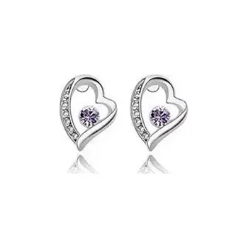 Náušnice Fally Náušnice pecičky srdce s krystalky fialová EA691
