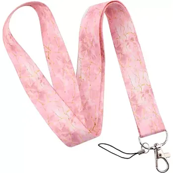 Unique Šňůrka na krk s karabinkou Mramor růžový se zlatou