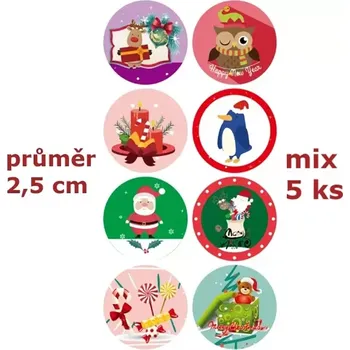 samolepka Samolepky kulaté vánoční Merry Christmas 5 ks