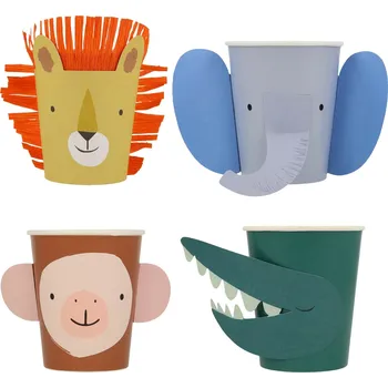 Jednorázové nádobí Meri Meri Papírové kelímky Animal Parade Character 256 ml - set 4 ks
