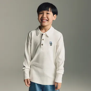 Chlapecké tričko Reserved - Bavlněné polo s dlouhými rukávy - krémová - 031FI-01X - 031FI-01X-164