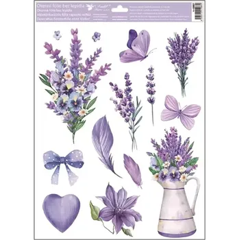 Okenní dekorace Anděl Okenní fólie s glitry Levandule a srdíčko 30 x 42 cm