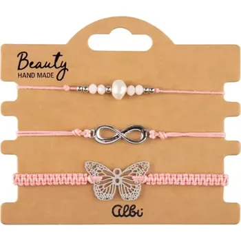 Náramek Albi Lehkost bytí - trojice růžových náramků s motýlem a nekonečnem