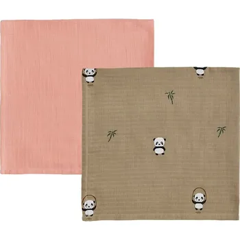 látková plena OYOY Mušelínová plena Panda Khaki/Rose – set 2 ks