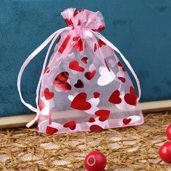 Dárková taška Fally Co. Dárkový organza sáček organza srdce růžový 8 x 10 cm