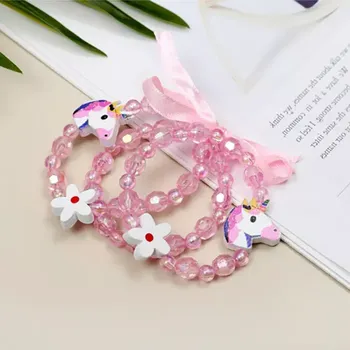 Náramek Fashion Jewelry Dětský náramek jednorožec a květina sada 3 ks