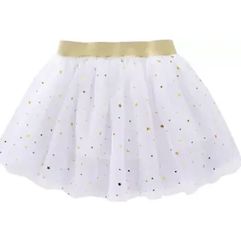 Dívčí sukně Luliu Sukně tutu tylová bílá třpytky a zlatý pásek cca 5-9 let OP578