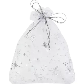 Dárková taška Organza sáček bílý se stříbrným zdobením 10 x 12 cm
