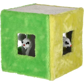 Hračka pro kočku Hračka pro kočky sisalová kostka s myškami 20x20x20cm, zeleno/žlutá