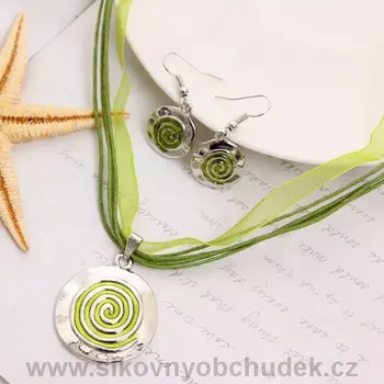 Souprava šperků Sada bižuterie smalt se stužkou zelená spirála