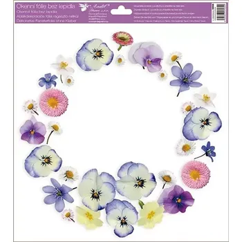 Okenní dekorace Anděl Okenní dekorační fólie Macešky věnec 30 x 33,5 cm