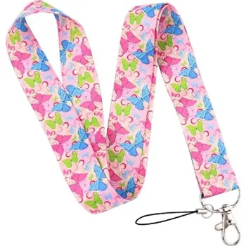 Šňůrka na krk s karabinkou motýli