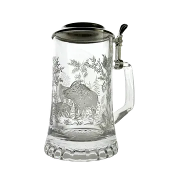 Sklenice Korbel s motivem divočáka – skleněný s cínovým víčkem 0,4 l, bílý